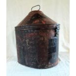 A Victorian military double helmet tin with brass padlock and key