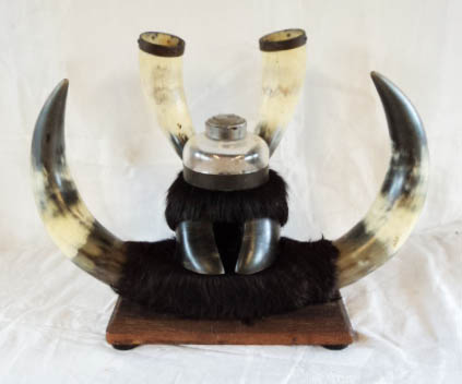 A Victorian inkstand mounted with cow horns and hoof