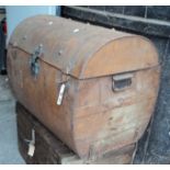 A 30" Williamson & Sons patented cylindrical tin cabin trunk with painted and grained finish - Rd.