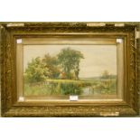 Wiggs Kinard: a gilt framed watercolour depicting a titled view of Blypond, Suffolk - 9 1/4" x 17"