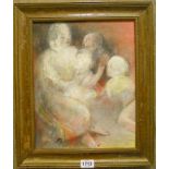 A mid 20th Century Post-Impressionist mixed media picture depicting a woman with children -