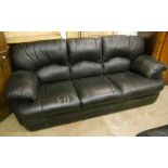 A 7' 6" modern black leather three seater settee - sold with a reclining armchair to match
