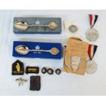 A small collection of commemorative items, including George V silver jubilee medals, spoons, etc -