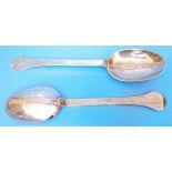 A pair of 7 3/4" mid 17th Century Taunton silver Trefid spoons, with pricket initials TL. ML and MD.