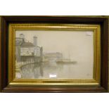 Margaret Glass: a wood and gilt framed pastel depicting "Neptune Quay" Ipswich - 1976 - 8 1/2" x13