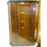 A 19th Century mahogany corner cupboard, with scalloped shelves enclosed by a panelled door