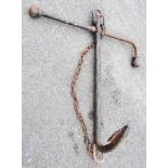 A 4' 'old' Admiralty style single fluke stock anchor with chain