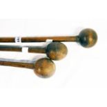 Three antique Nguni knobkieries