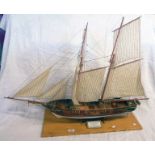 A 1:75 kit built scale model of the 1823 schooner Toulonaise, fully rigged