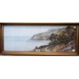 R. D. Sherrin: a gilt framed gouache on paper depicting a secluded bay with harbour wall and