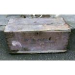 A 3' 6" painted pine blanket box with flanking wrought iron handles, internal candle box, named to