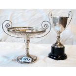 A silver two handled tazza with pierced rim - Sheffield 1905, 8oz. - sold with a silver presentation