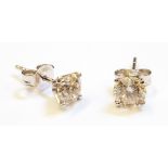 A pair of 18ct. white gold mounted diamond stud ear-rings - 1.6ct.