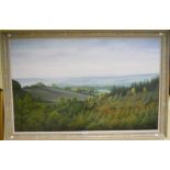 David J. Lawrence: a framed oil on canvas of an extensive forest landscape - 93006 "Haldon View,