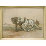 Cecil Elgee: a pastel picture depicting a pair of heavy horses with a ploughman - signed - 26" x