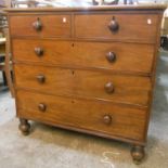 A 3' 8" late Georgian mahogany chest of two short and three long graduated drawers, on turned feet