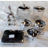 A small collection of silver items, comprising a pair of salts - London 1910, mustard pot with