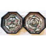 A Victorian sailor's valentine shell display in octagonal hinged box, under glass panels
