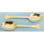 A pair of 7 3/4" mid 17th Century Taunton silver Trefid spoons, with pricket initials TL. ML and MD.