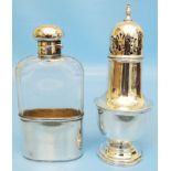 A silver mounted cut glass hip flask with hinged screw cap and cup base, by Mappin & Webb - London