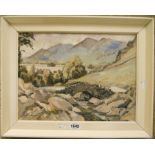 Jennings: oil on board, view of Ashness Bridge (Keswick) - Dolfinn Gallery, Marple label verso -