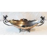 An 11" Greek silver oval boat shaped nut dish with flanking squirrel and scroll pattern handles, set