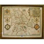 John Speed: a double glazed antique coloured map print of (Brecon) Breknoke, Both Shyre and Towne,
