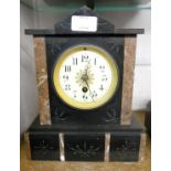 A late Victorian black slate and marble cased mantel timepiece, with part eight day movement