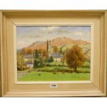 Earnest Knight: a framed oil on canvas "Widecombe in the Moor", signed, inscribed and dated 1981