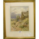 Annie Urquhart: a gilt framed watercolour entitled "Alpine Goat Herd", bearing Tamar Gallery label