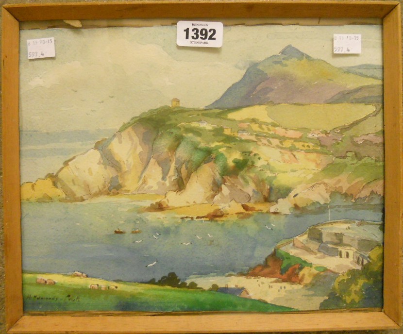 H.E. Crute: a framed watercolour depicting the north coast of Devon - 10" x 12"