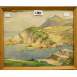 H.E. Crute: a framed watercolour depicting the north coast of Devon - 10" x 12"