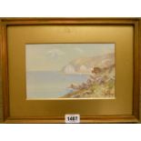 Herbert William Hicks: a gilt framed and slipped gouache, depicting a West Country coastal view -