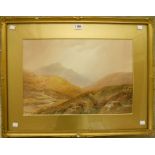 Charles Hannaford: a gilt framed and slipped watercolour, depicting sheep on Dartmoor with stream