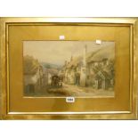 Alfred Leyman: a gilt framed and slipped watercolour depicting a street scene in Newton St Cyres -