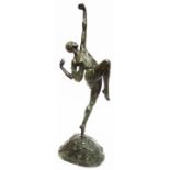 An 18" 1920s bronze figure of Diana, with deep green finish, signed (Pierre) Le Faguays and