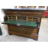 A 4' 3" French mahogany secretaire chest with moulded marble top, sectioned cushion drawer, fitted