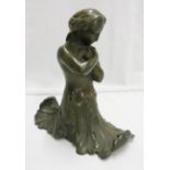 A Victorian bronze figure of a woman holding a dove, with acanthus leaf skirts - registration