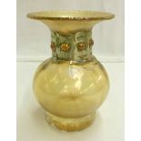 A 5" Art Nouveau opalescent glass vase, with pierced white foil collar to neck and flared rim -