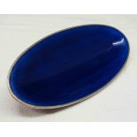 A .925 continental silver elliptical pin tray with blue enamel interior