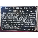 A vintage painted cast iron Great Western Railway Trespass Notice