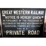 A vintage painted cast iron Great Western Railway Private Road Notice