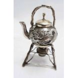 A miniature silver Chinese/Hong Kong spirit kettle on stand - signed