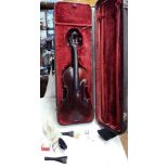A turn of the Century French Medio Fino ¾ size violin and accessories, in later hard case