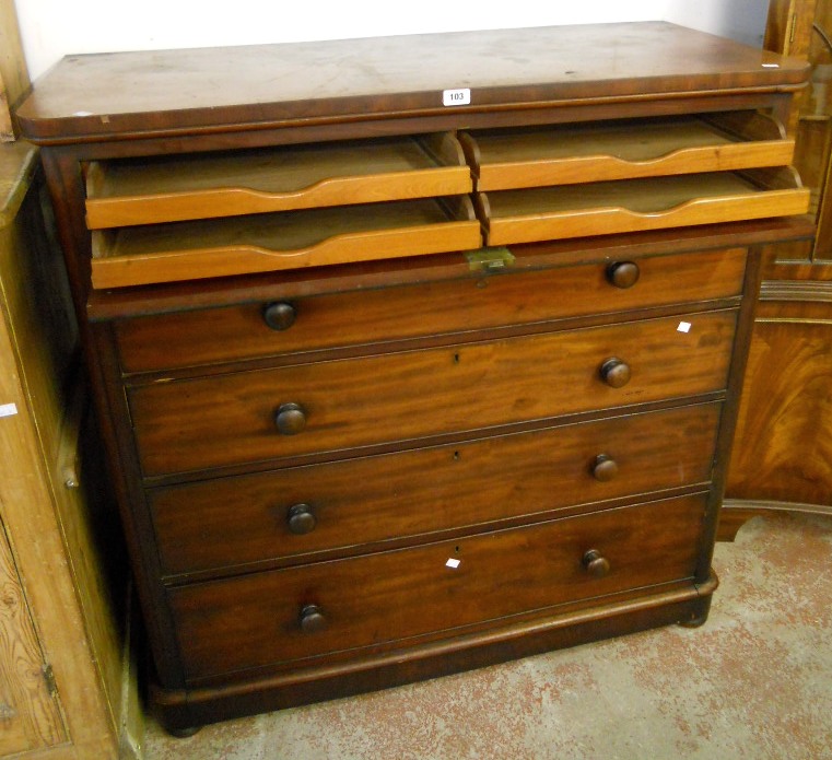 A 3' 11½" early Victorian gentleman's mahogany dressing chest with fall front concealing four