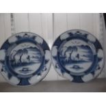 A pr of Japanese blue & white plates – some damage