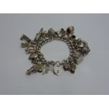 A VINTAGE SILVER CHARM BRACELET, comprising of twenty four novelty charms to the heart shape