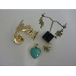 A COLLECTION OF JEWELLERY, to include a Fendi bangle, a turquoise silver heart pendant and a pair of