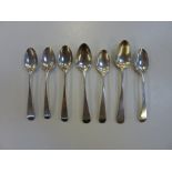 SEVEN PETER ANNE & WILLIAM BATEMAN SILVER TEASPOONS, Old English pattern, London (approximately