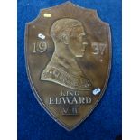 A 1937 ROYAL COMMEMORATIVE PRESSED METAL HERALDIC PLAQUE, King Edward VIII